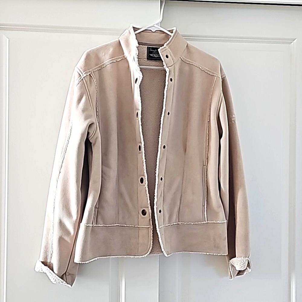 Faux Suede Faux Fur lined button-up coat